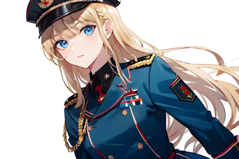 Heidi Velochek (female, teen, long braided blonde hair, blue eyes, Russian, small bust) formal military dress