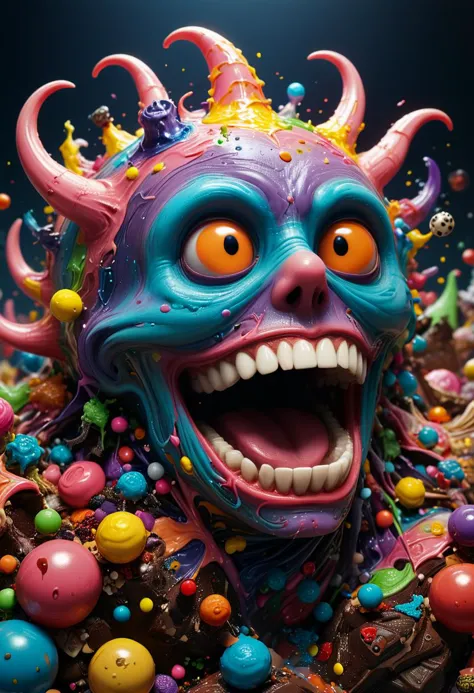 Terrifying eldritch candy-land dreamscape of sweet sugary nightmares and chocolatey horror, vivid colors, twisted trypophobic candy kingdom, full of frightful candy abominations, beautiful, ultra detailed, ultimate details, amazing details, super sharp details, masterful, (masterpiece:1.2), intricate details, best quality, high quality, rich vibrant vivid colors, ultra high res, cinematic still, 4k, 8k uhd, extremely intricate, extremely detailed, amazing, fine detail, high resolution, perfect, wonderful, ultrarealistic, photorealistic glowing, shine, shiny