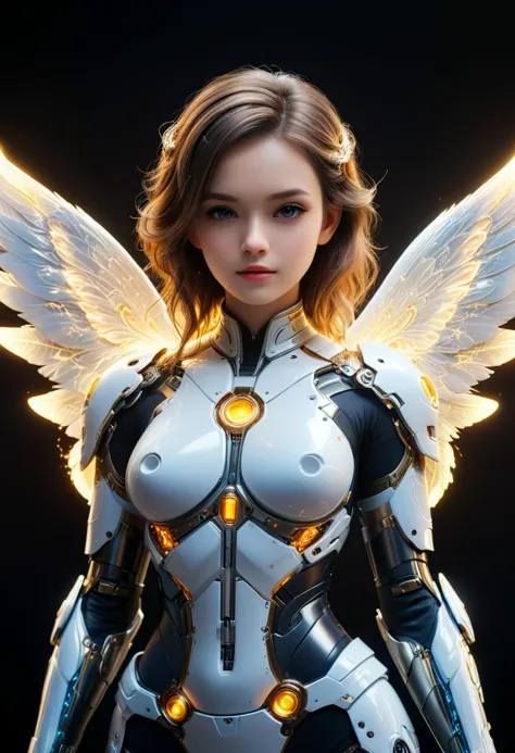 (best quality, masterpiece, colorful, dynamic angle, highest detailed)upper body photo, full body photo, fashion photography of cute mechangel, glowing 4 wings, solo, glowing armor, glowing halo, building, glowing mechanical 4 wings (intricate details, hyperdetailed:1.15), detailed, light passing through hair, (official art, extreme detailed, highest detailed)