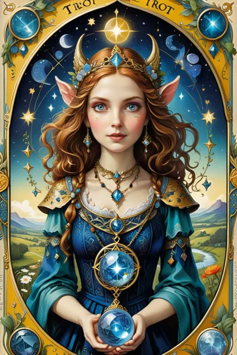 best quality, masterpiece, cute shapeshifter with deceptive charm, intricate details, whimsical, magical Tarot Card Style