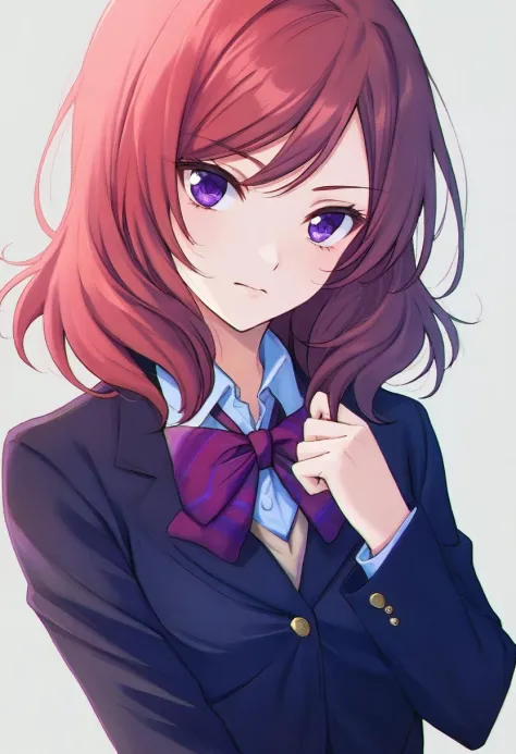 anime girl with long red hair and purple bow tie（nishikino maki)