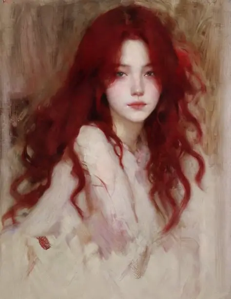 ((red hair)),sargent,mucha, frontage, 1girl, black hair, long hair, lips, closed mouth,