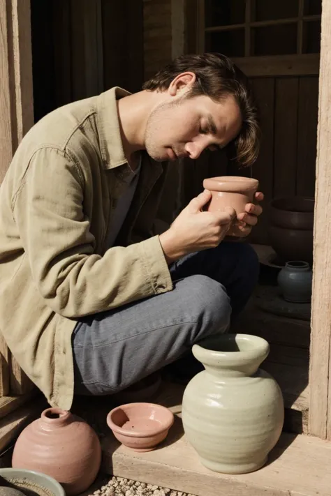 arafed man sitting on the ground with a cup in his hand