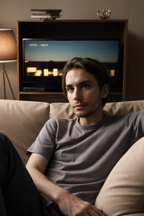 arafed man sitting on a couch in front of a television