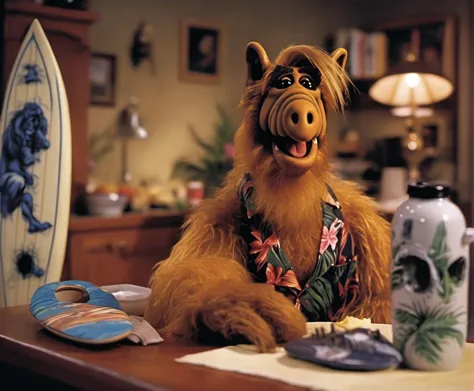 a close up of a stuffed animal sitting at a table