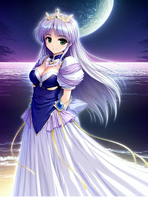 1girl, source_anime, solo focus, <lora:Feena_SDXL_2-000095:1>, Feena fam Earthlight, green eyes, princess, dress, tiara, brooch, cleavage, white skirt, elbow gloves, standing, looking at viewer, smile, hands behind back
modern interior, futuristic cityscap...