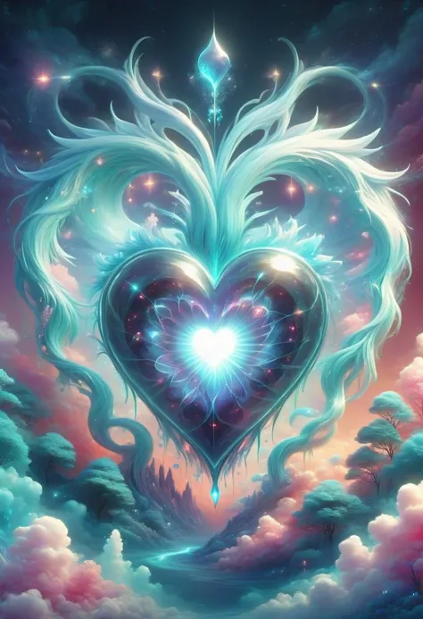 a heart shaped artwork with a blue and white dragon on it