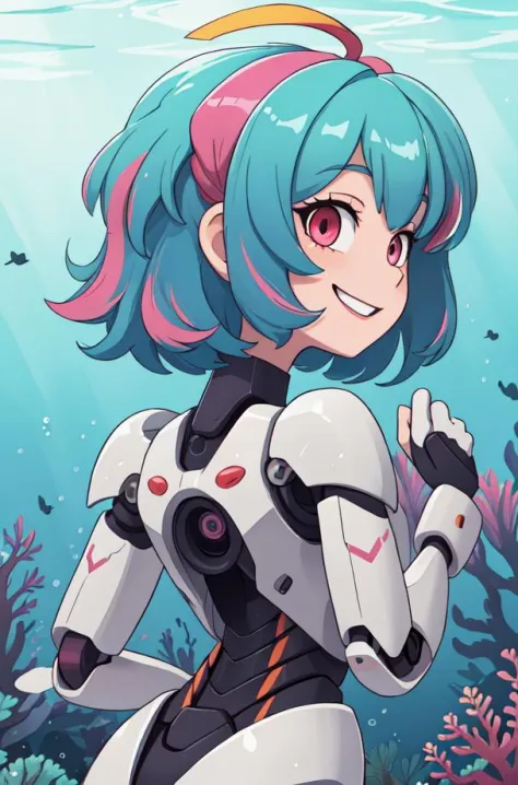 masterpiece,best quality,upper body,1girl,mecha,pale color,pastel \(medium\),partially underwater shot,colored inner hair,multicolored eyes,smile,from behind
Negative prompt: lowres, bad anatomy, bad hands, text, error, missing fingers, extra digit, fewer digits, cropped, worst quality, low quality, normal quality, jpeg artifacts, signature, watermark, username, blurry,nsfw,
Steps: 20, Sampler: DPM++ 2M, CFG scale: 5, Seed: 4076728641, Size: 512x768, 