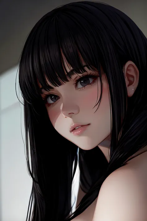 anime girl with long black hair and black eyes