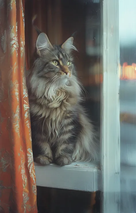 masterpiece,best quality,<lora:tbh156-sdxl:1>,illustration,style of  Philip Lorca diCorcia, cute Mainecoon cat