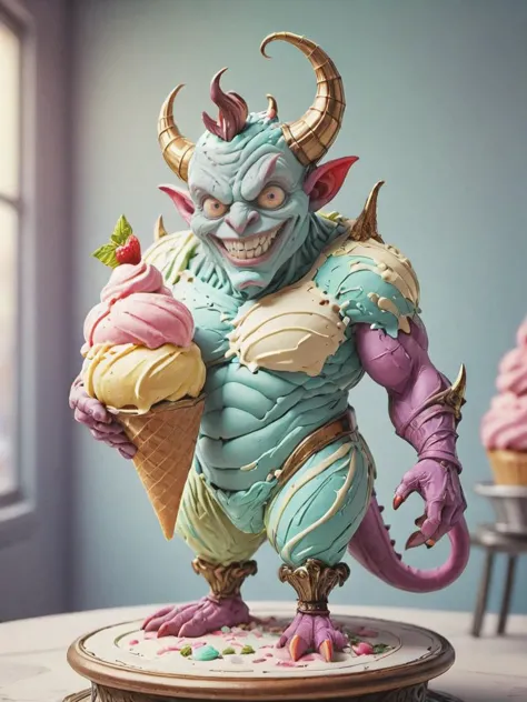 award winning photograph of a colorful GelatoStyle demon with seductive grin in wonderland, magical, whimsical, fantasy art conc...