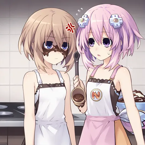 anime image of two girls in aprons standing in a kitchen