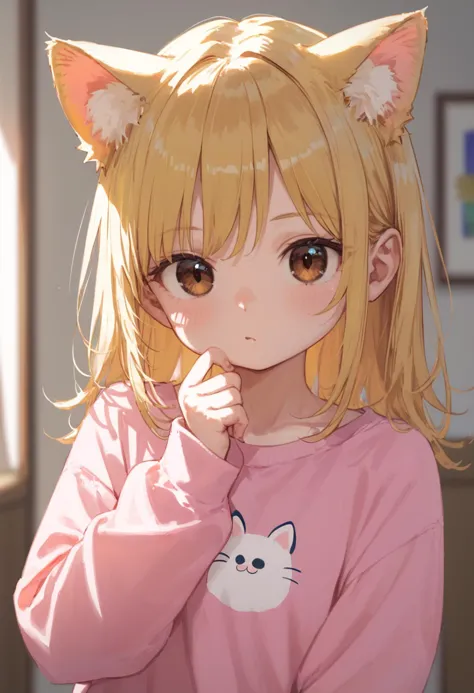 anime girl with long blonde hair and cat ears