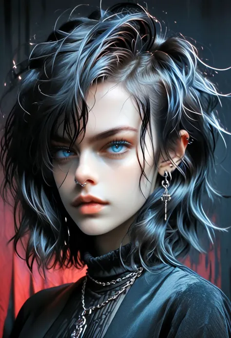 score_9, score_8_up, score_7_up, score_6_up, score_5_up, score_4_up, 1girl, Goth girl, gothicstyle, playing with hair, goth makeup, beautiful eyes, (((punk hair))) high contrast, vivid lighting, BREAK, sapphire blue eyes, touching hair, portrait