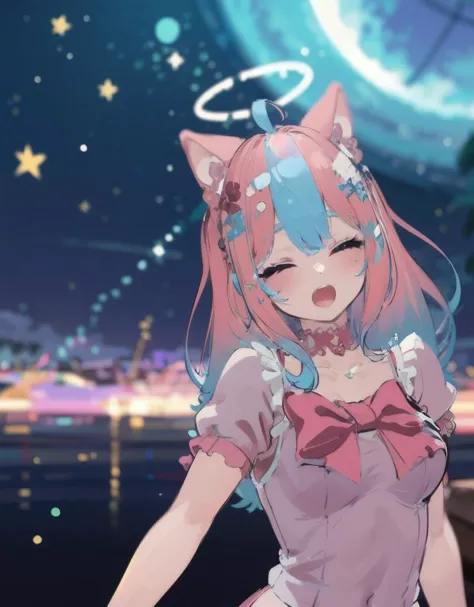 a close up of a person with a cat ears and a dress