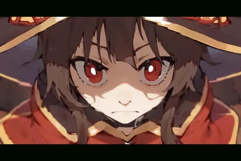 <lora:insanity-angle:1>, score_9, score_8_up, score_7_up, insanity-angle, 1girl, letterboxed, megumin, red eyes, red dress, witc...