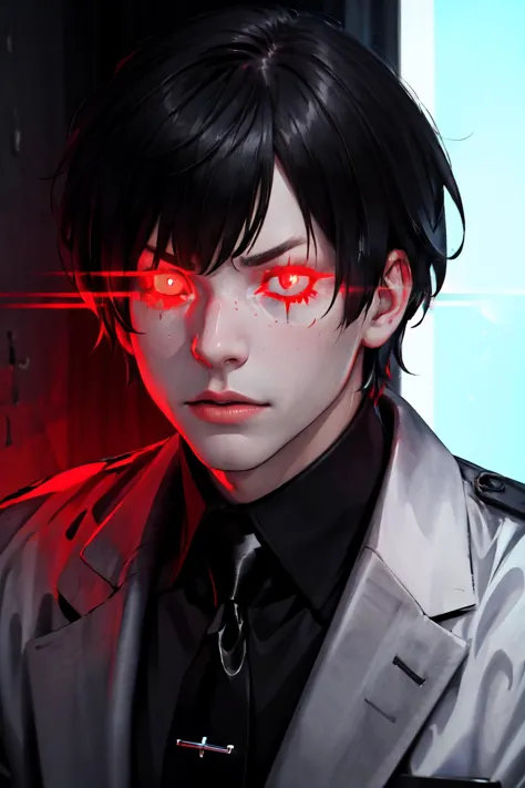 anime guy with red eyes and a black tie and a black shirt