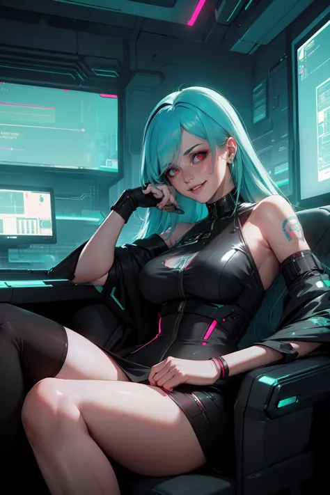 (masterpiece, best quality, ultra detailed:1.4), 1girl, (mature woman:1.5), aqua_hair, neon_hair, long_hair, looking_at_viewer, ...