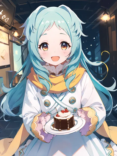 a close up of a person holding a plate with a cake on it