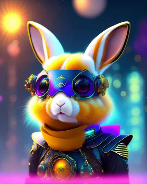 a solar punk cute avatar in a futuristic world. Rabbit japanese kawaii style.
