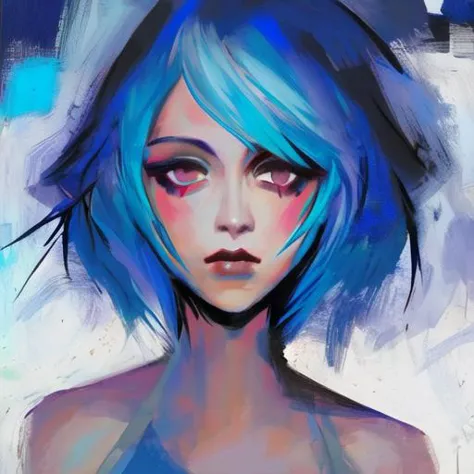 A gorgeous blue-haired girl, <lyco:discoelysiums-000060:1.0>, (abstract:0.3), disco elysium, by Aleksander Rostov