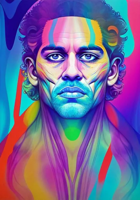 a digital painting of a man with a beard and a colorful face