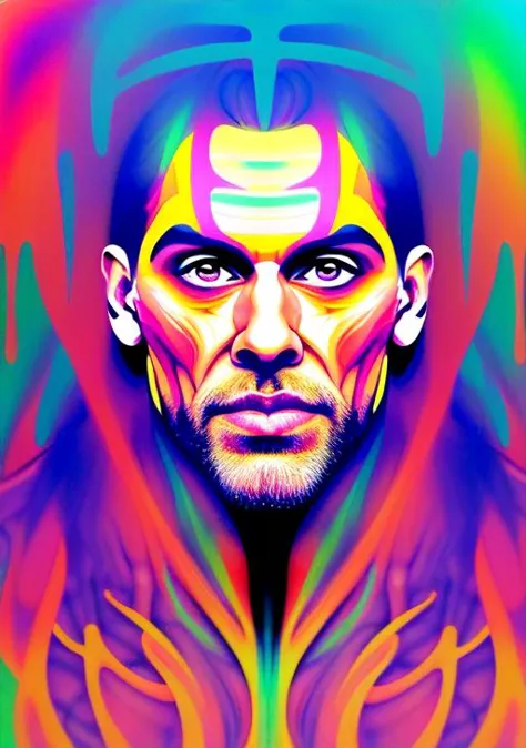 a man with a colorful face and a colorful background