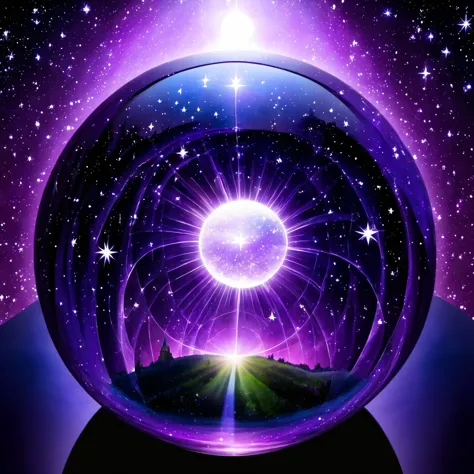 a close up of a crystal ball with a star in the background