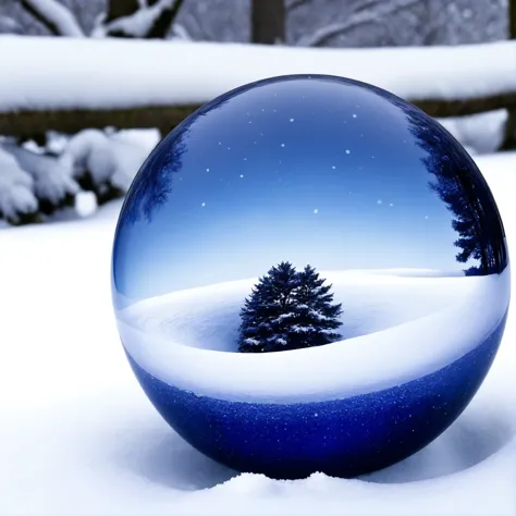 a close up of a snow globe with a tree in the middle