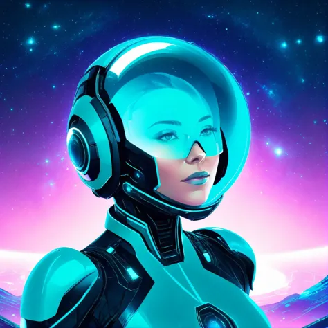 a woman in a futuristic space suit with headphones on