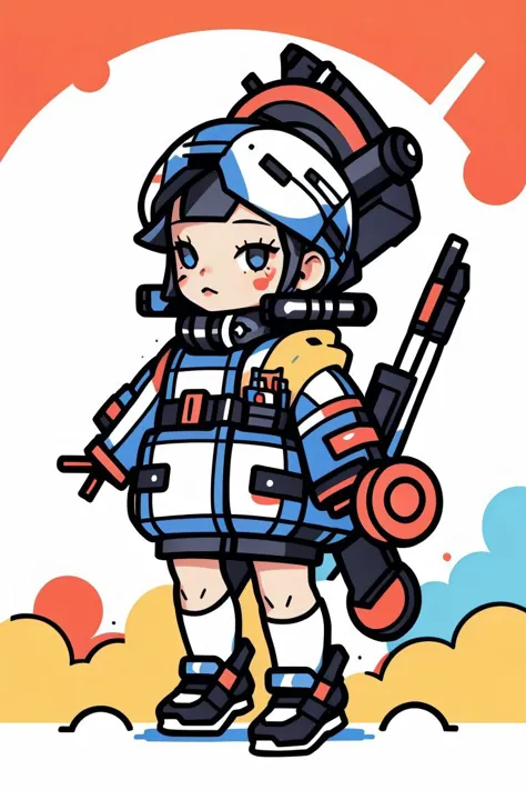 a cartoon character of a girl in a space suit holding a gun