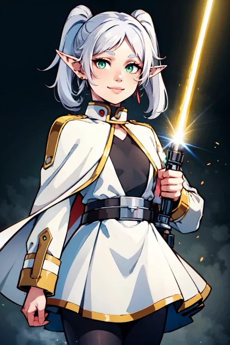 ((masterpiece, best quality)), absurdres,    ,<lora:LightSaber:0.8>, zzLightSaber,    aafrie, long hair, white hair, twintails, ...