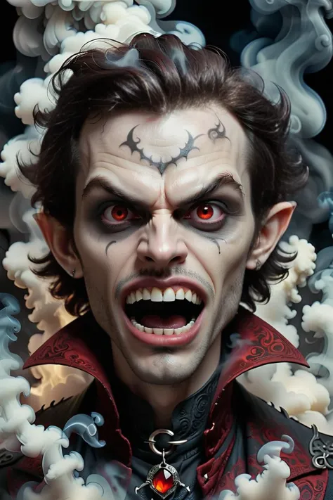 arafed image of a man with a vampire make up and a red eye