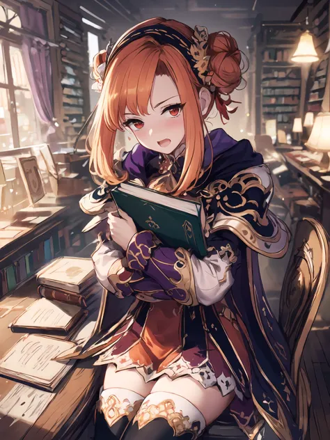 anime girl reading a book in a library