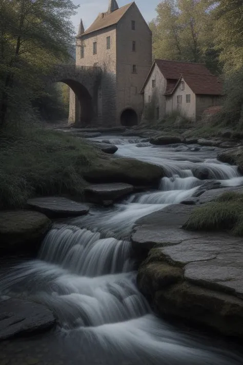 a charming medieval mill beside a bubbling brook, natural light, perfect composition <lora:Detail Slider V2 By Stable :0.5> <lor...