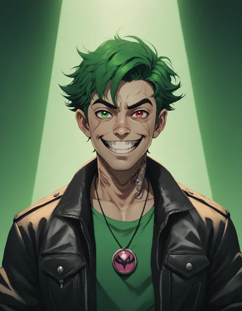 a cartoon of a man with green hair and a green shirt