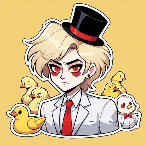 there is a cartoon of a man with a top hat and a bunch of chicks