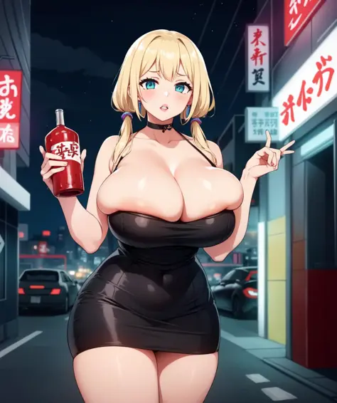 1girl,  (((bimbo))),hoop earrings, puffy lips, painted lips, thick lips. 
blonde hair, short twintails, wide hips, thick thighs,...