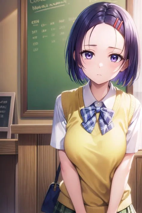 anime girl in school uniform standing in front of a chalkboard