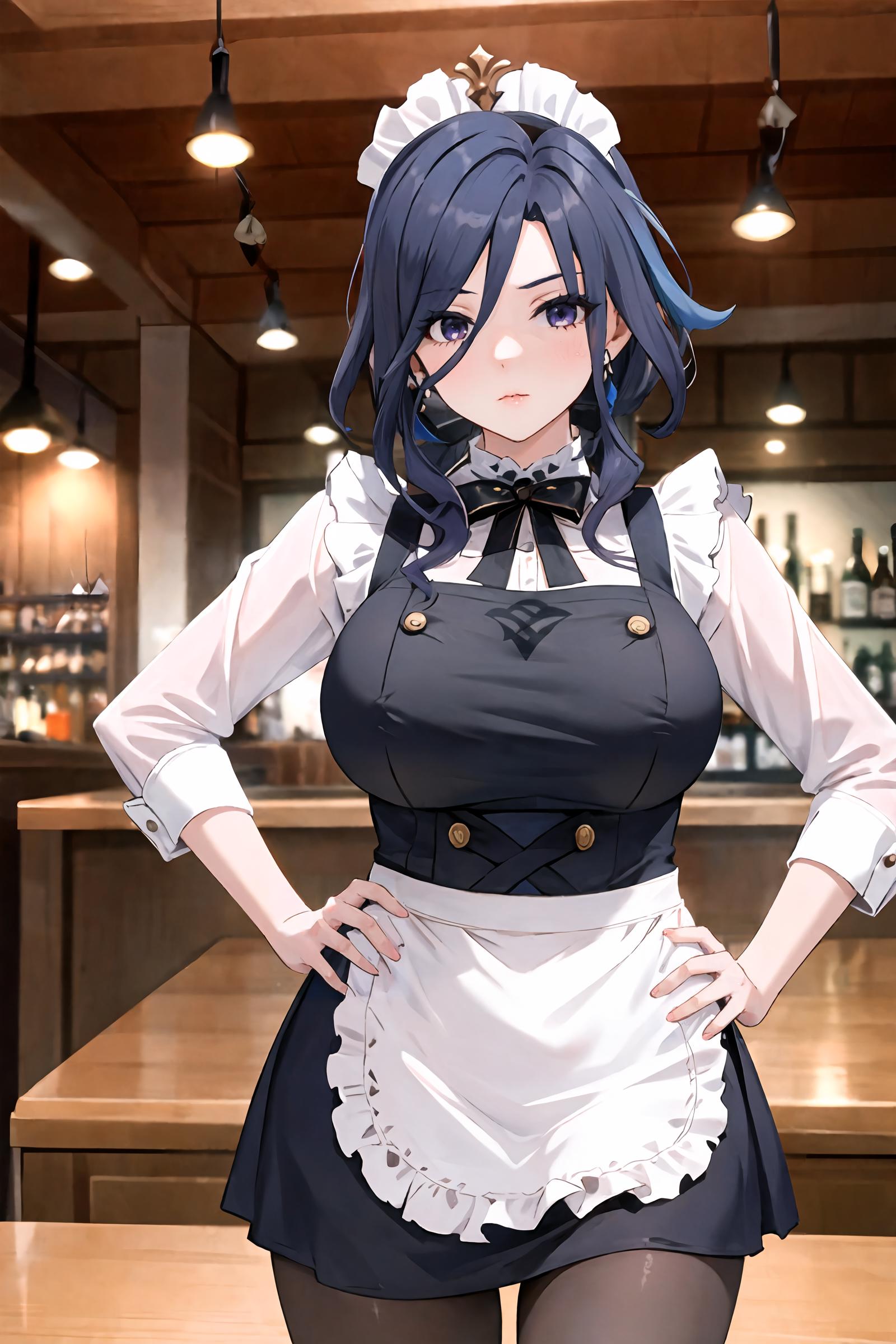 Anime character dressed in maid outfit standing in a restaurant - SeaArt AI