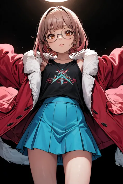 anime girl in a skirt and jacket with a red jacket