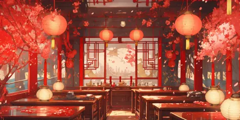 (masterpiece:1.2), best quality,PIXIV,cozy animation scenes,
scenery, lantern, no humans, table, east asian architecture, architecture, tree, chinese text, petals, lattice, water, boat, watercraft, indoors, paper lantern, window, lamp
 <lora:cozy animation scenes_20230824111332-000018:1>