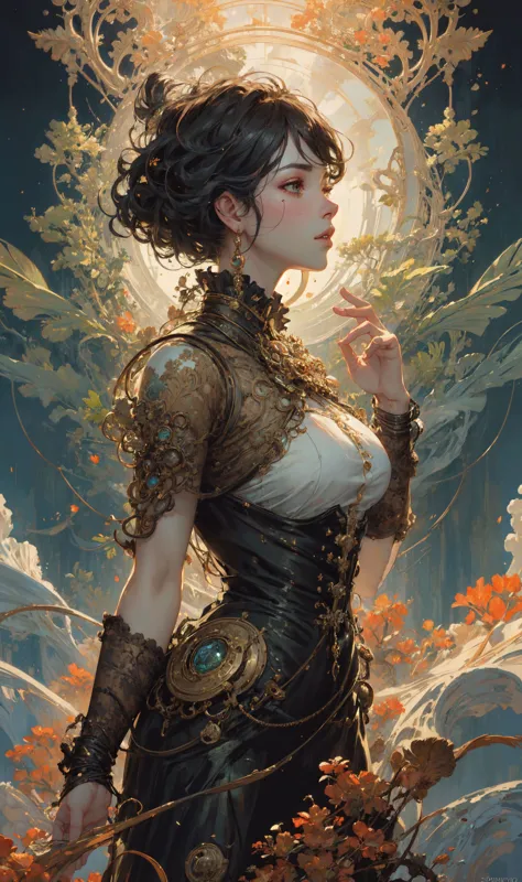 ((style of dmitry spiros):1.3),(style of arthur lismer),<lora:GPTS4 dreamwave full_478773:.6>,MCSkin complexultra detailed of a beautiful profile, biomechanical cyborg, analog, 150 mm lens, beautiful natural soft rim light, big leaves and stems, roots, fine foliage lace, colorful details, samourai, Boris Bidjan Saberi outfit, pearl earring, piercing, art nouveau fashion embroidered, intricate details, mesh wire, mandelbrot fractal, anatomical, facial muscles, cable wires, microchip, badass, hyper realistic, ultra detailed, octane render, volumetric lighting, 8k post-production, red and white with a bit of black, detailled metalic bones, semi human, iridescent colors, Glenn Brown style, white room