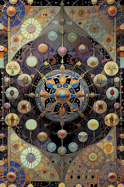 a close up of a painting of a clock with many different colors