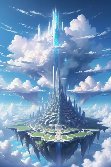 a picture of a castle in the sky with a lot of clouds