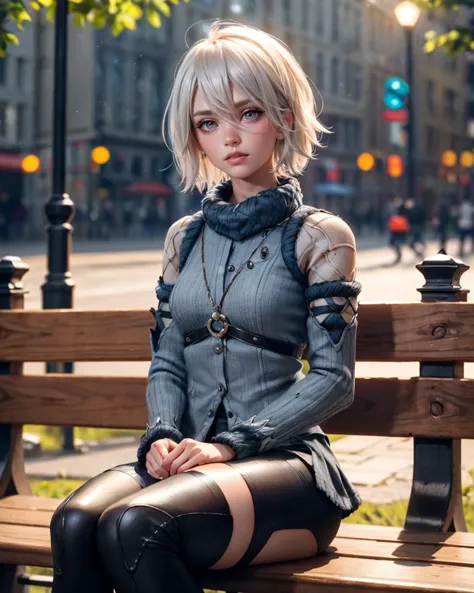 (a2:1.0),(des_ver:1.0),1girl,short_hair,looking at viewer,sitting on a bench in the park,masterpiece, best quality, beautiful li...