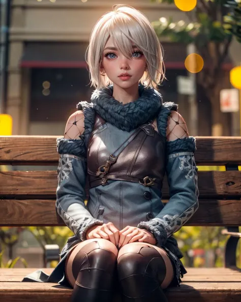 (a2:1.0),(des_ver:1.0),1girl,short_hair,looking at viewer,sitting on a bench in the park,masterpiece, best quality, beautiful li...