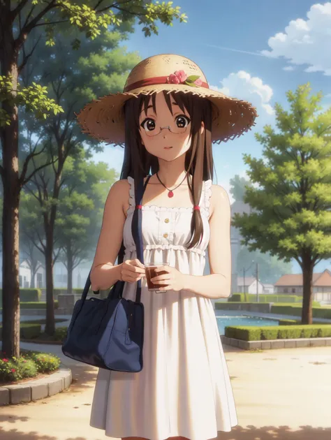 (best quality), highres, <lora:KonF:0.9> sawako_yamanaka, solo, blush, sundress, straw hat