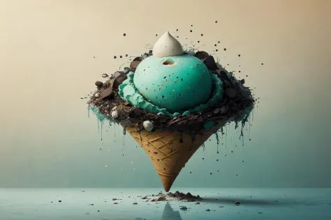 (very twisted ice cream with cone:1.2), intricate neon lamp, analog, iridescent bubble, aesthetic meme, (calligraphy, typography:1), crystalline confectionery, mineralogical drawing, wet atmosphere, delicate torn photo, film grain, 35mm film, best quality,...