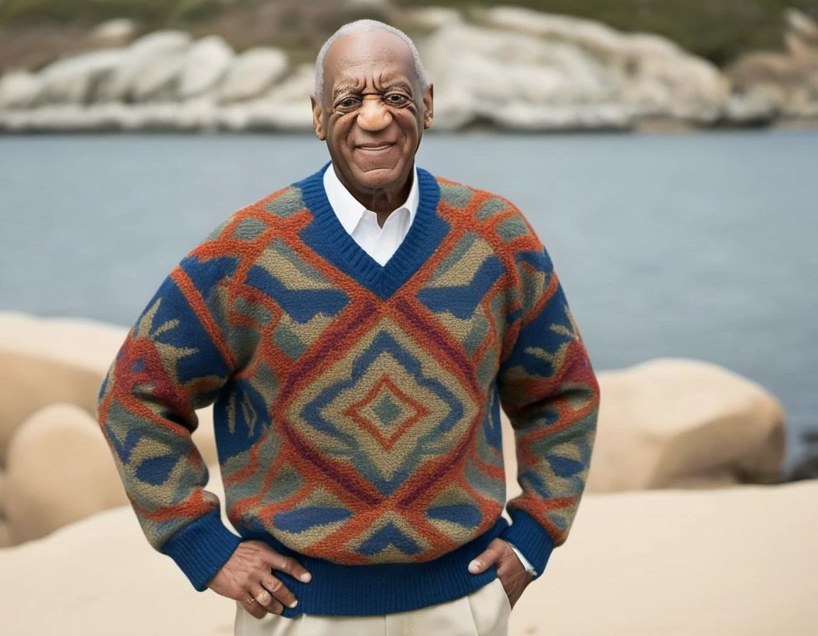 suéter tejido con estampado Cline de Bill Cosby, bucles, Geometría